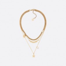 Christian Dior Lucky Square Pendants Logo Charms Mosiężna Gwiazda Faux Naszyjnik Wielołańcuchowy