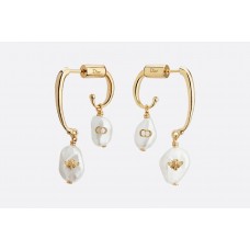Dior Perles De D??sir Logo Pattern Pearl Pendant Ladies Gold Plated CD-Bee Earrings UK E0864PDSFW_D301