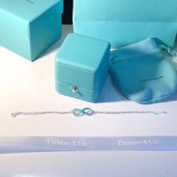 Bransoletka z podwójnym łańcuszkiem Tiffany Infinity Silver z niebieskim wykończeniem emaliowanym, zaręczynowa, damska biżuteria