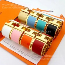 Bransoletka Hermes Clic Clac H Extra Wide z emalii, żółte złoto, GM 33 mm, godna uwagi