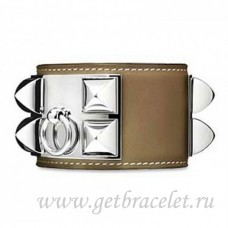 Bransoletka Hermes Collier de Chien w kolorze taupe ze srebrem