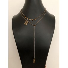 Naszyjnik z podwójnym ogniwem i kwadratowym wisiorkiem Christian Dior Brass Bee CD z motywem gwiazdy dla kobiet