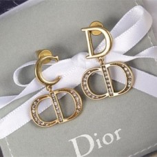 Christian Dior CD Logo Inicjał Wisiorek Antyczny Mosiądz Metalowe Kolczyki Damskie Diamenty Wiszące Dla