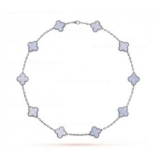 Van Cleef Arpels Magic Alhambra Długi naszyjnik z 10 motywami wisior z białego złota z chalcedonem