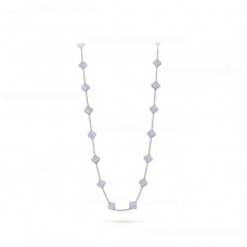 Van Cleef Arpels Magic Alhambra Długi naszyjnik z 20 motywami wisior z białego złota z chalcedonem