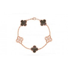 Bransoletka Van Cleef Arpels Alhambra 5 motywów z diamentami i szarą masą perłową