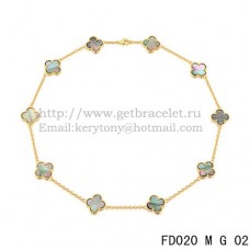 Naszyjnik Van Cleef Arpels Alhambra z żółtego złota, 10 motywów, szara masa perłowa, 45 cm