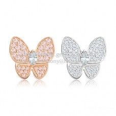 Kolczyki Van Cleef Arpels Flying Two Butterflies z różowego białego złota z diamentami
