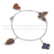 Bransoletka Van Cleef Arpels Lucky Alhambra 4 Motifs z białego złota z kombinacją kamieni 002