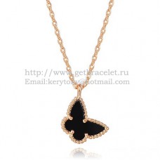 Van Cleef Arpels Lucky Alhambra Butterfly Necklace z różowego złota z czarną masą perłową i onyksem