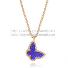Van Cleef Arpels Lucky Alhambra Butterfly Necklace z różowego złota z masą perłową i kamieniem lapis lapis lazur
