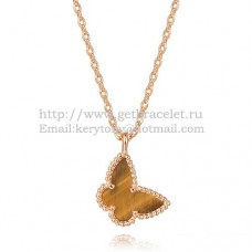 Van Cleef Arpels Lucky Alhambra Butterfly Necklace w kolorze różowego złota z tygrysim okiem i masą perłową