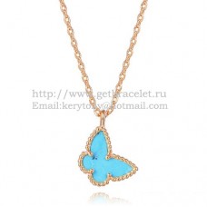 Van Cleef Arpels Lucky Alhambra Butterfly Necklace z różowego złota z turkusową masą perłową