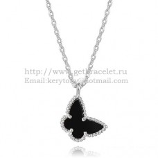 Van Cleef Arpels Lucky Alhambra Butterfly Necklace Białe złoto z czarną masą perłową z onyksu
