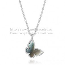Van Cleef Arpels Lucky Alhambra Butterfly Necklace z białego złota z szarą masą perłową