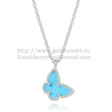 Van Cleef Arpels Lucky Alhambra Butterfly Necklace z białego złota z turkusową masą perłową