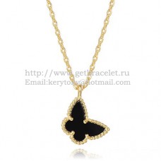 Van Cleef Arpels Lucky Alhambra Butterfly Necklace z żółtego złota z czarną masą perłową i onyksem