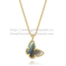 Van Cleef Arpels Lucky Alhambra Butterfly Necklace z żółtego złota z szarą masą perłową