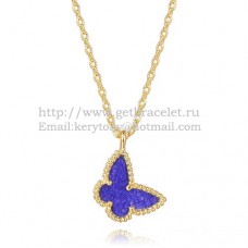 Van Cleef Arpels Lucky Alhambra Butterfly Necklace z żółtego złota z masą perłową i kamieniem lapis lapis lazur