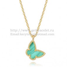 Van Cleef Arpels Lucky Alhambra Butterfly Necklace z żółtego złota z masą perłową malachitową