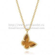 Van Cleef Arpels Lucky Alhambra Butterfly Necklace z żółtego złota z tygrysim okiem i masą perłową