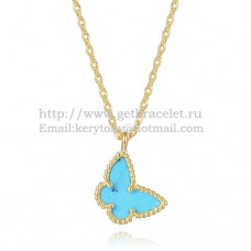 Van Cleef Arpels Lucky Alhambra Butterfly Necklace z żółtego złota z turkusową masą perłową