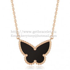 Van Cleef Arpels Lucky Alhambra Butterfly Pendant z różowego złota z czarną masą perłową onyksową