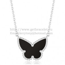 Van Cleef Arpels Lucky Alhambra Butterfly Pendant z białego złota z czarną masą perłową onyksową