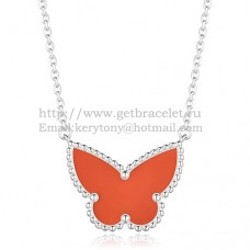 Van Cleef Arpels Lucky Alhambra Butterfly Pendant z białego złota z masą perłową z karneolu