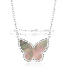 Van Cleef Arpels Lucky Alhambra Butterfly Pendant z białego złota z szarą masą perłową