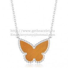 Van Cleef Arpels Lucky Alhambra Butterfly Pendant z białego złota z tygrysim okiem i masą perłową