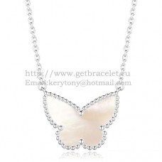 Van Cleef Arpels Lucky Alhambra Butterfly Pendant z białego złota z białą masą perłową