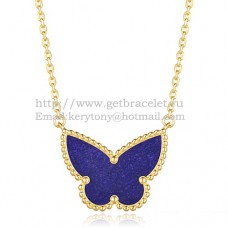 Van Cleef Arpels Lucky Alhambra Butterfly Pendant z żółtego złota z kamieniem lapis lapis z masy perłowej