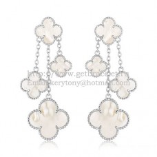 Van Cleef Arpels Magic Alhambra 4 Motifs Kolczyki z białego złota z białą masą perłową