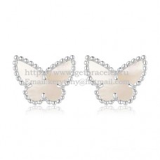 Kolczyki Van Cleef Arpels Sweet Alhambra Butterfly z białego złota z białą masą perłową