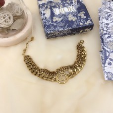 Christian Dior30 Montaigne Antyczny Mosiądz Logo CD Kółko Wisiorek Bransoletka z Fałszywym Wielołańcuchowym